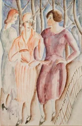 French Girls, c.1926 (aquarela sobre lápis sobre papel)