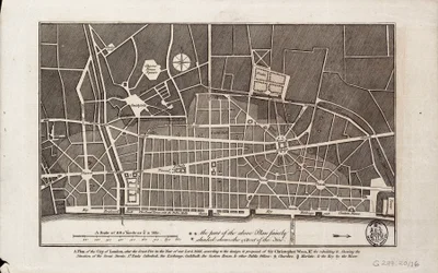 Planta da cidade de Londres após o grande incêndio de 1666 (impressão)