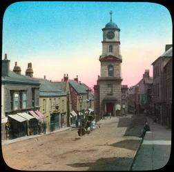 Câmara Municipal e Market Street, Penryn, Cornualha, final do século XIX ou início do século XX