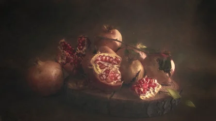 Natureza-morta escura com romã