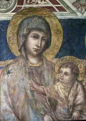 Maesta - detalhe do fresco virgem e infantil de Cimabue (Cenni di Pepo) (ca. 1272-1302) 1278-1280 Dim 320x340 cm Assis, Basílica de San Francesco, Igreja Baixa