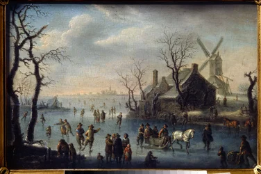 Patinadores no gelo. Pintura de Claes Molenaer (Klaes