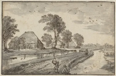 Estrada entre Cursos de Água numa Paisagem de Polder