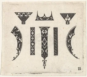 Gravura de bordado preto com oito motivos, c. 1620.