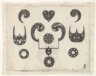 Gravura de bordado preto com vários motivos, c. 1620.