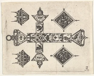 Gravura em Blackwork com Cruz Latina e Quatro Motivos, ca. 1620