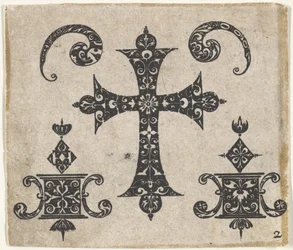 Gravura em Blackwork com Cruz Latina e Pequenos Motivos, ca. 1620