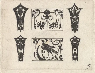 Impressão em preto com padrão simétrico de Schweifwerk, ca. 1620