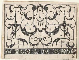 Impressão em preto com um padrão Schweifwerk All-Over, ca. 1620