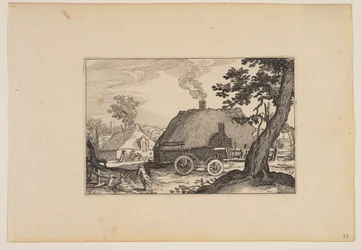 Fazendas, chassis de uma carroça no centro, de Paisagens (Verscheyden aerdige Lanthuysen...)