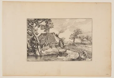 Homem e mulher de idade descansando junto a um lago, de Paisagens (Verscheyden aerdige Lanthuysen...)