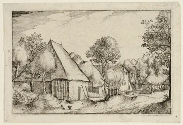 Um pátio de quinta, placa cinco depois de Quadros de quintas, casas de campo e aldeias rústicas (Praediorum villarum et rusticarum casularum icones)