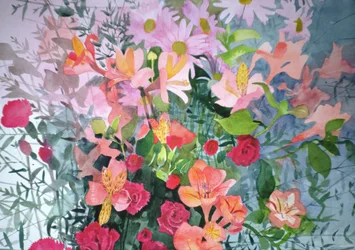 Um buquê rosa (aquarela sobre papel)