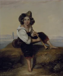 Um camponês com um cano, perto do Aqueduto de Flavian, c.1844 (óleo sobre tela)