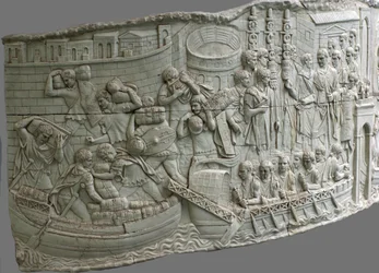 As galés romanas. Detalhe de relevo da coluna de Trajano, séculos I e II