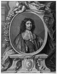 Retrato de Jean Baptiste (Jean-Baptiste) Colbert (1619-1683) de Benoît I Audran depois de Claude Lefebvre, Engraving 1709.