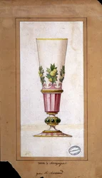 Decoração para flautas de champanhe, desenho a aguarela, Claude-Aymé Chenavard