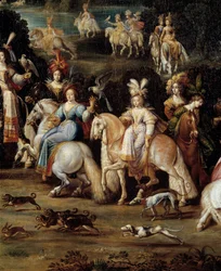 Ecuyeres hunting falcon Detail from a painting by Claude Deruet (1588-1662). Dim. 1,14 x 2,58 m