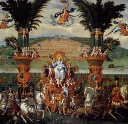 Os quatro elementos. A Terra (Detalhe do Centro). Óleo sobre tela. Dim: 4,22 x 1,14m. Pintura por Claude Deruet (1588-1662)