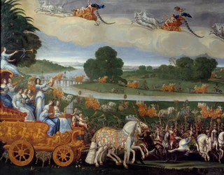 Os quatro elementos. A Terra (Detalhe à esquerda). Óleo sobre tela. Dim: 4,22 x 1,14m. Pintura por Claude Deruet (1588-1662)
