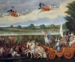 Os quatro elementos. A Terra (Detalhe à direita). Óleo sobre tela. Dim: 4,22 x 1,14m. Pintura por Claude Deruet (1588-1662)