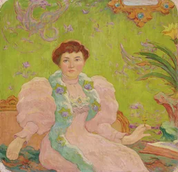 Mulher jovem de vestido rosa; Mulher jovem com um vestido rosa, c.1893 (óleo sobre tela)