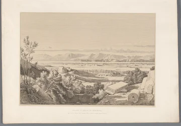 Landschap conheceu zicht op ruins van Korinth Planície e Golfo de Corinto (título no objeto) Vistas dos locais mais famosos da Grécia antiga (...) (título da série)