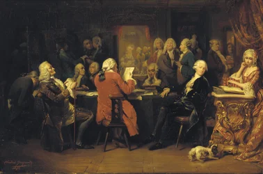 Voltaire na sala de leitura do Procope