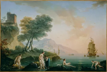 Raparigas a tomar banho à beira-mar (pintura sobre tela)