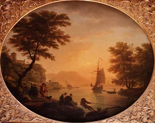 Dia - Uma enseada rochosa Italianate com pescadores