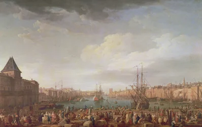 Vista matinal do porto interior de Marselha e do pavilhão da Horloge du Parc, 1754