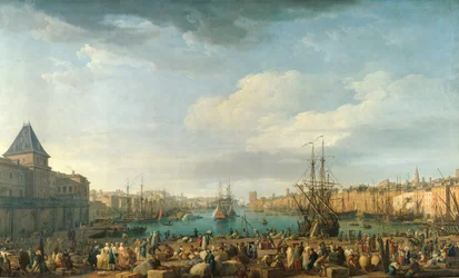 O porto de Marselha no século XVIII, pintura de Joseph Vernet (1714-1789), século XVIII, Paris, Museu da Marinha