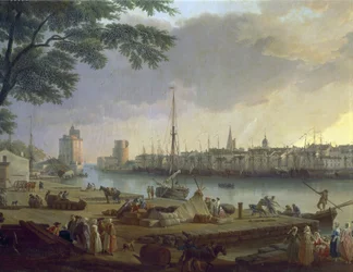 Vista do porto de La Rochelle Pintura de Joseph Vernet (1714-1789), pormenor