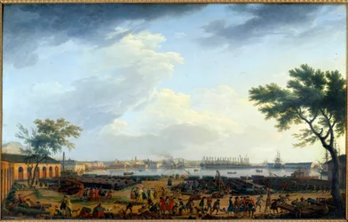 Vista do porto de Toulon e da Pintura Arsenal de Joseph Vernet (1714-1789) Século XVIII. Paris, Museu da Marinha