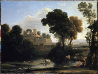 paisagem italiana. Pintura de Claude Gelee conhecido como Claude Le Lorrain (1600-1682)