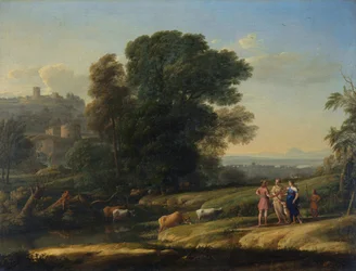 "Paysage avec Cephale et Procris reunis par Diane" (Paisagem com Cephalus e Procris reunido por Diana) Peinture de Claude Lorrain (1600-1682) Óleo sobre tela 1645 Dim 101,5x133 cm Galeria Nacional, Londres
