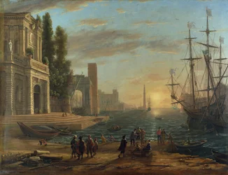 «Port de mer au soleil couchant» (Um porto marítimo). Pintura de Claude Lorrain (1600-1682). Óleo sobre tela, 1644. Dimensões: 103 x 131 cm. National Gallery, Londres