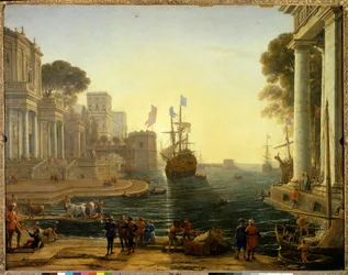 Ulysses dá Chryseis ao pai dele. Óleo sobre tela. Dim: 1,19 x 1,50m. Pintura de Claude Gellee Dit Le Lorrain (1600-1682)