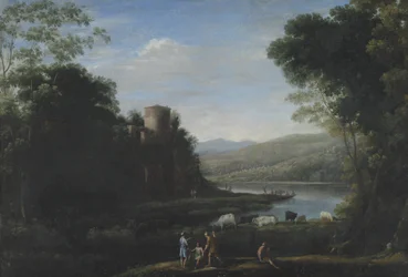 Paisagem fluvial com pastores