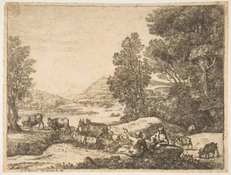 Pastor e pastora conversando em uma paisagem, ca. 1651.