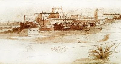 Vista de uma pequena cidade italiana, c.1630 (caneta e lavagem)