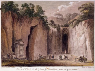 Vista da gruta de Pausilippe (Posillipo) (ou "Grotta Vecchia"), perto de Nápoles. desenho de Chatelet