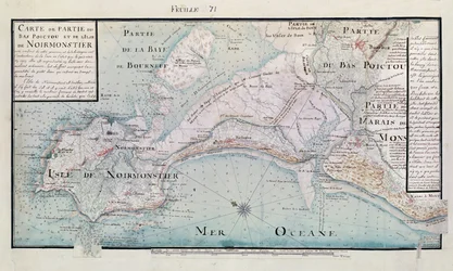 Atlas 131 H.fol 71 Mapa da parte de Bas-Poitou e da Ile de Noirmoutier, 1703 (caneta, tinta e wc no papel)