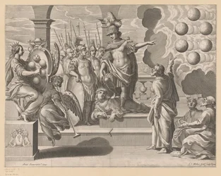 Alegoria com os soldados e o brasão de armas do Medicis