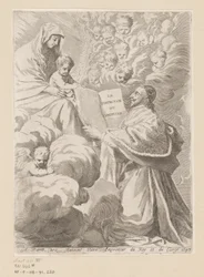 Armand-Jean du Plessis Duque de Richelieu apresenta um livro a Maria com o Menino Página de título para: Armand-Jean du Plessis Duque de Richelieu, Traité de la perfectition du chrétien