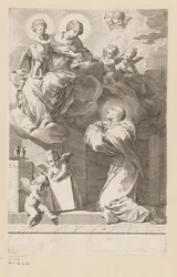 H. São Bernardo ajoelhado antes de uma aparição de Maria com Criança
Página de título para: São Bernardo, Divi Bernardi Abbatis (...), 1640