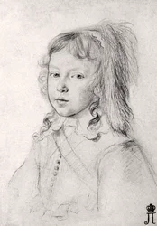 Retrato do Rei Luís XIV (1638-1715) como Criança por Claude Mellan (1598-1688) - Giz preto sobre papel