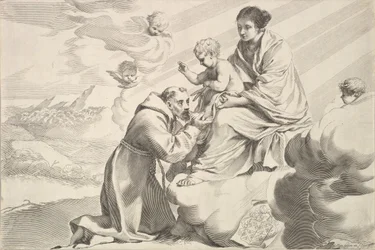 São Francisco de Assis adorando o Menino Jesus no colo das virgens.