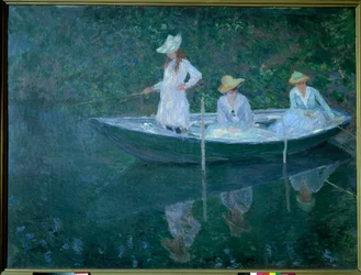 Barco em Giverny ou na Noruega. As filhas de Madame Hoschedé, segunda mulher do artista, Germaine, Suzanne e Blanche, cerca de 1887. Pintura de Claude Monet (1840-1926). Musée d