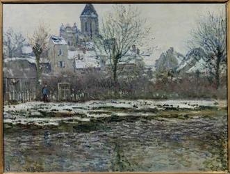 Efeito da neve em Vetheuil ou "Eglise de Vetheuil, neige" Pintura de Claude Monet (1840-1926) 1878/79. Dim. 0,53 x 0,71m. Paris, Musee d
